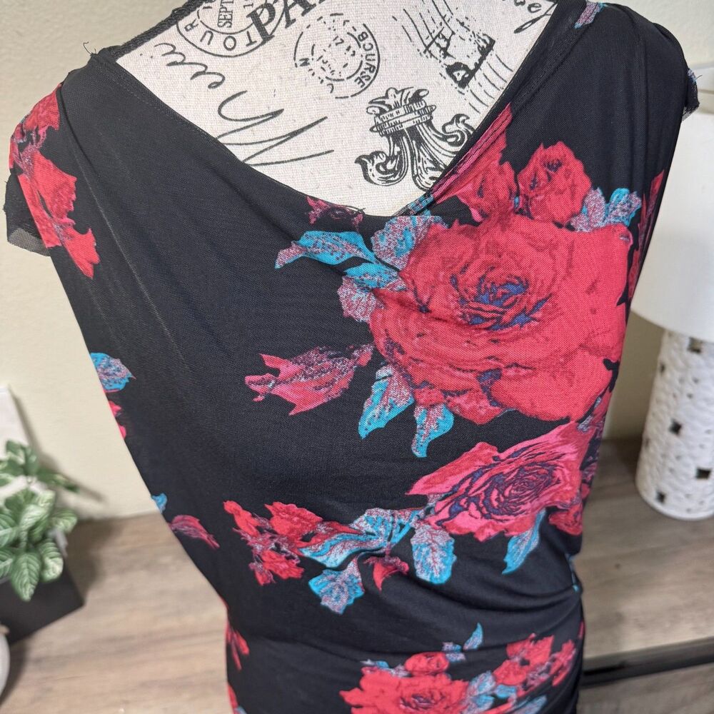 Free People Carmel Dark Floral Mesh Bodycon Midi Dress Sz L Romantic Whimsy - Picture 3 of 10